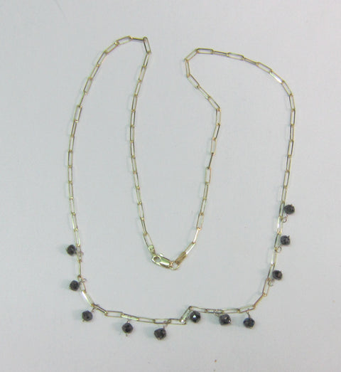 14k Yellow Gold Paperclip Chain with Black Diamond Dangles