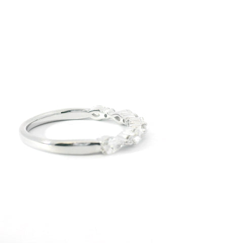 14KT White Gold Pear Shape and Round Diamond Band