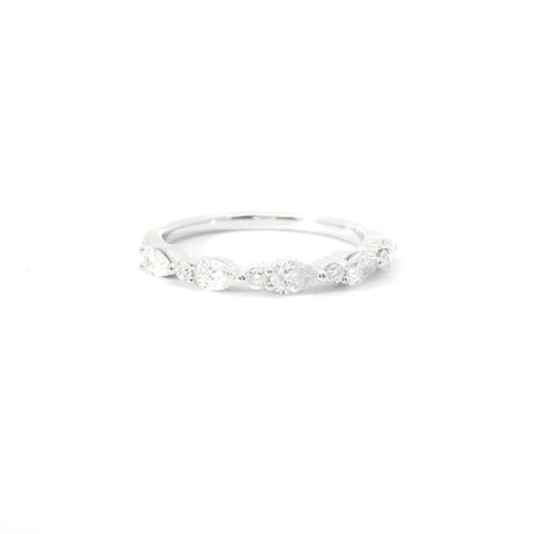 14KT White Gold Pear Shape and Round Diamond Band