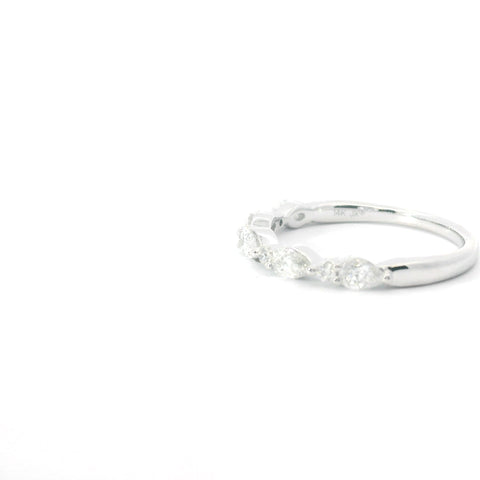 14KT White Gold Pear Shape and Round Diamond Band