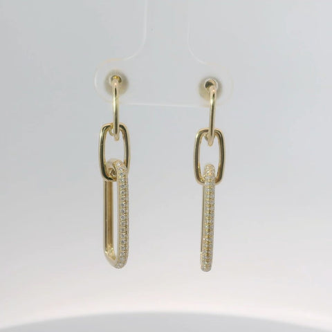 14K Yellow Gold Oval Link Dangle Diamond Earrings