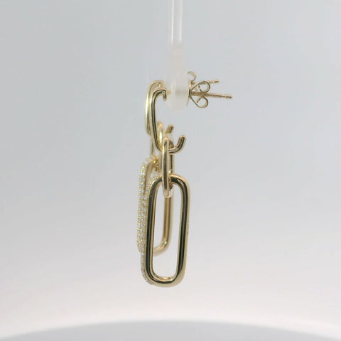 14K Yellow Gold Oval Link Dangle Diamond Earrings