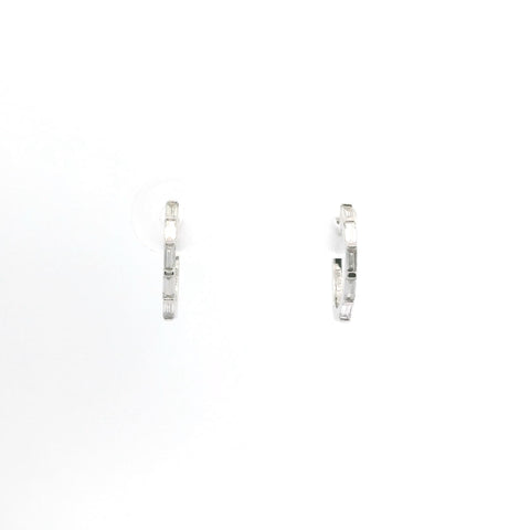 WHITE GOLD AND NATURAL BAGUETTE DIAMOND HUGGIE EARRINGS 150-07060