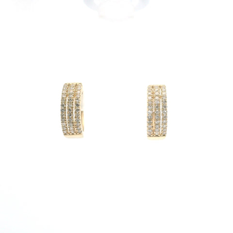 YELLOW GOLD TRIPLE ROW DIAMOND HUGGIE EARRINGS