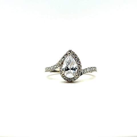 Lotus Pear Halo Diamond Engagement Ring