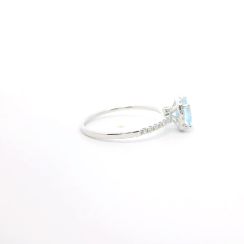 WHITE GOLD AQUAMARINE AND DIAMOND HALO RING 200-04185