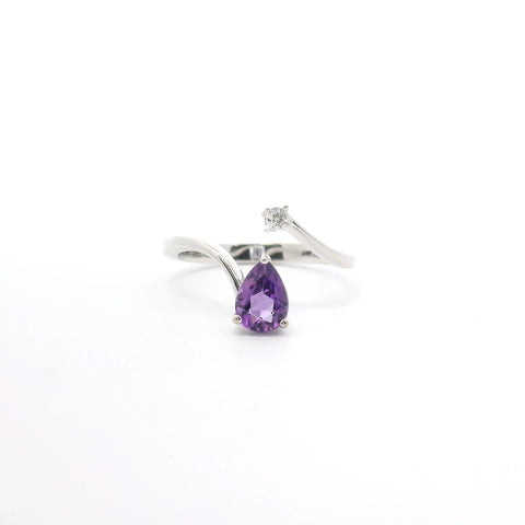WHITE GOLD AMETHYST AND DIAMOND BYPSS RING 200-04187