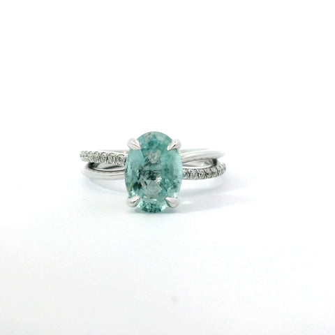 14KT WHITE GOLD AQUAMARINE TWIST RING 200-04222