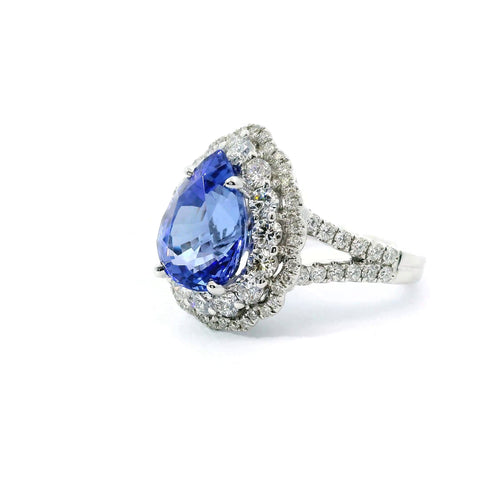 CUSTOM 14KT WHITE GOLD DOUBLE HALO SPLIT SHANK TANZANITE RING 200-04234