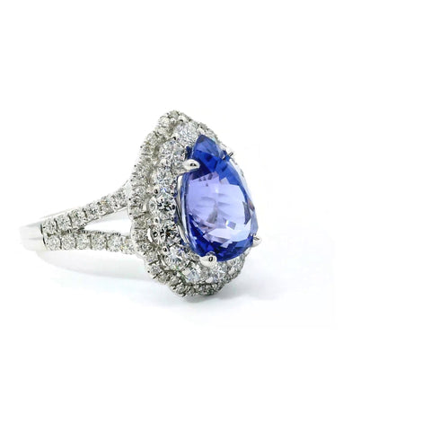 CUSTOM 14KT WHITE GOLD DOUBLE HALO SPLIT SHANK TANZANITE RING 200-04234
