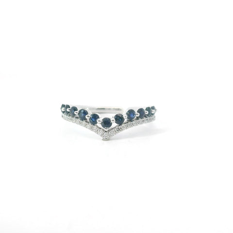 14KT White Gold Diamond and Sapphire Chevron Band