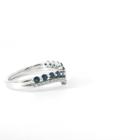 14KT White Gold Diamond and Sapphire Chevron Band