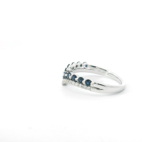 14KT White Gold Diamond and Sapphire Chevron Band