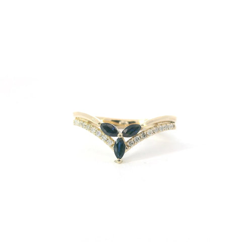 14KT Yellow Gold Diamond and Sapphire Chevron Band