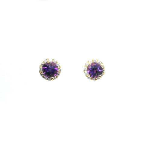 YELLOW GOLD AMETHYST AND DIAMOND HALO STUD EARRINGS 210-03208