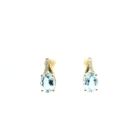 YELLOW GOLD AQUAMARINE AND DIAMOND EARRINGS 210-03211