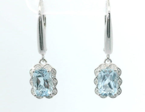 Aquamarine with vintage scalloped diamond halo drop earrings 210-03259