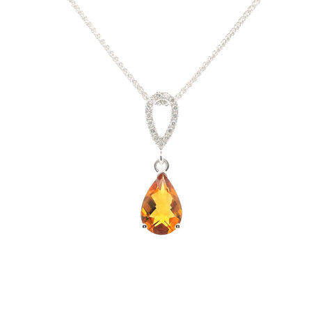 WHITE GOLD CITRINE & DIAMOND DANGLE PENDANT 230-02371