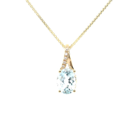 YELLOW GOLD AQUAMARINE & DIAMOND PENDANT 230-02372