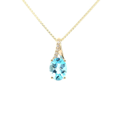 YELLOW GOLD SWISS BLUE TOPAZ AND DIAMOND PENDANT 230-02380