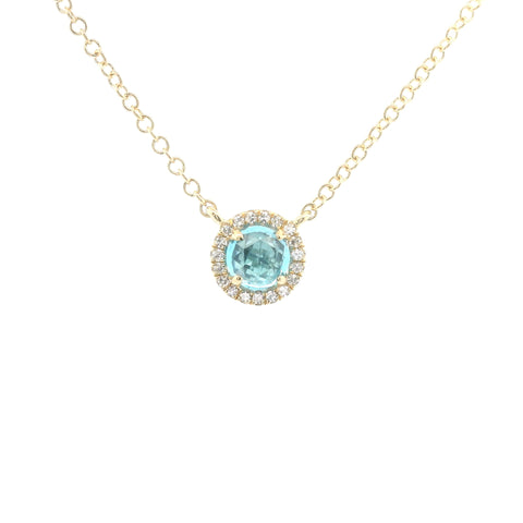 YELLOW GOLD BLUE TOPAZ & DIAMOND HALO NECKLACE 230-02385