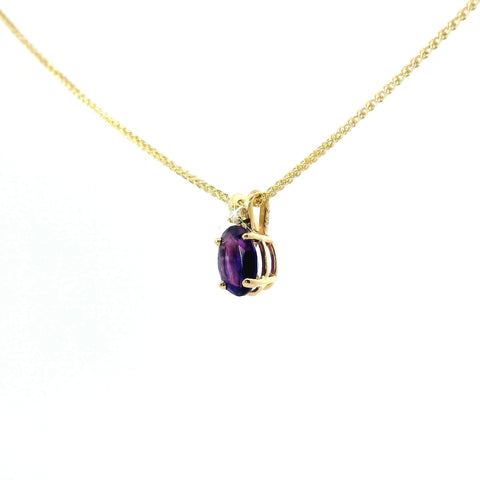 14KT YELLOW GOLD AMETHYST PENDANT WITH DIAMOND ACCENT 230-02433