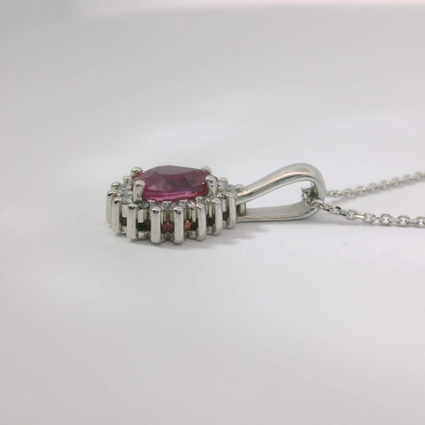 14K White Gold Pink Sapphire and Diamond Pendant