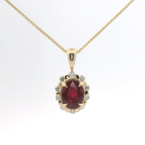 YELLOW GOLD RUBY AND DIAMOND HALO PENDANT 231-00267