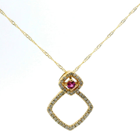 14KT YELLOW GOLD GEOMETRIC RUBY AND DIAMOND NECKLACE 231-00309