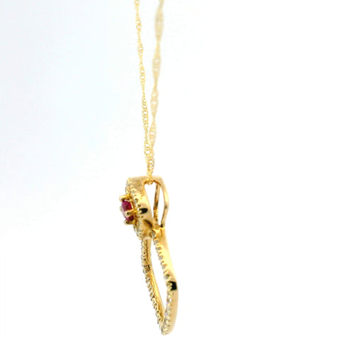 14KT YELLOW GOLD GEOMETRIC RUBY AND DIAMOND NECKLACE 231-00309