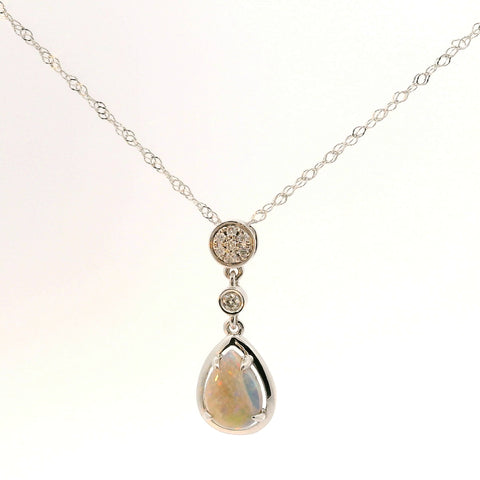 14KT WHITE GOLD OPAL AND DIAMOND NECKLACE