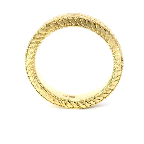 3.6MM 14KT YELLOW GOLD HAND ENGRAVED RING WITH MILGRAIN 400-08229