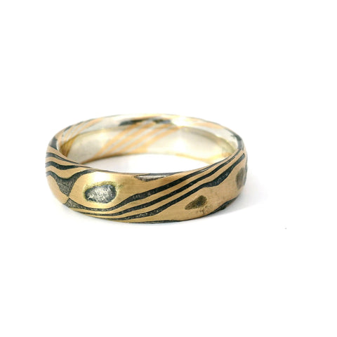 5.5MM YELLOW GOLD AND STERLING SILVER MOKUME GANE RING 675-00195