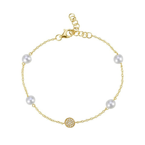 Bassali 14kt Yellow Gold Pearl and Diamond Disc Adjustable Bracelet BR14945DPE