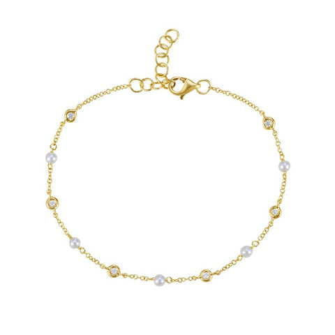 Bassali 14kt Yellow Gold Pearl and Diamond Adjustable Bracelet BR14946DPE