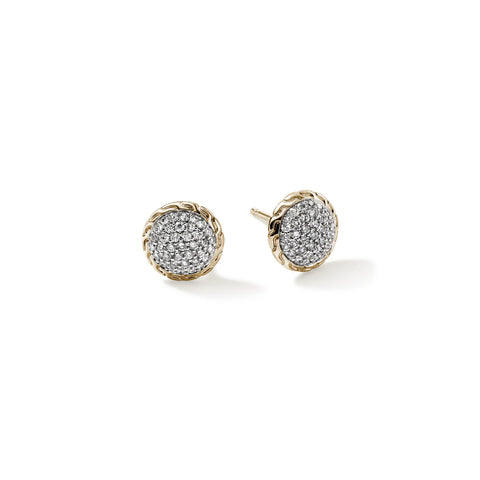 John Hardy Essential Pavé Stud Earring, Gold, Diamonds, 10MM EGGX987182DI