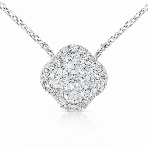 Diamond Cluster Pendant Clover Shape Halo