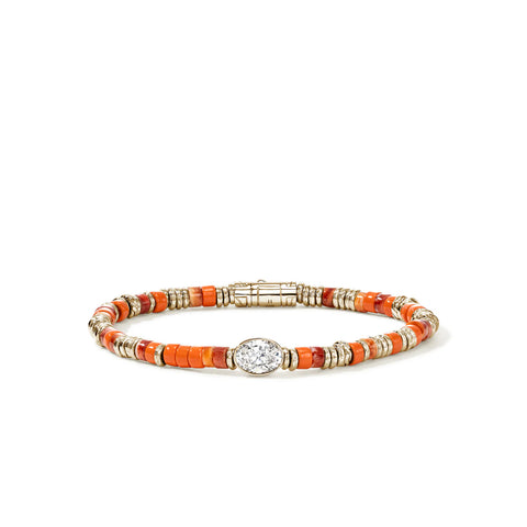 John Hardy JH Lovestruck™ Heishi Bracelet, Gold, Sterling Silver, Hardstones, Enamel, Diamond, 1.0TCW BUZZP430363OROYSLGD