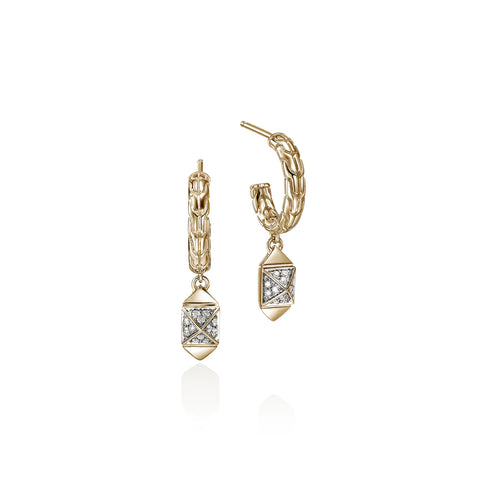 John Hardy Icon Stud Earrings, Gold, Diamonds, 5MM EGGX972092DI