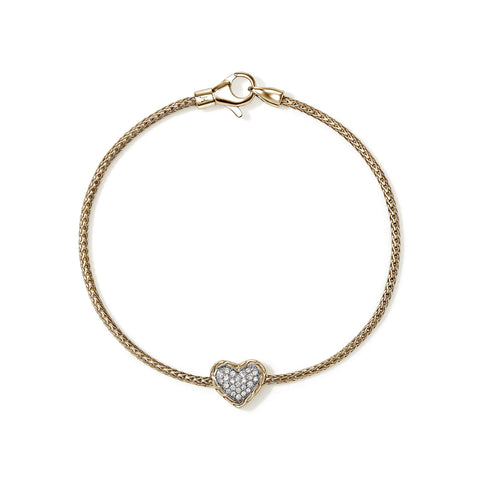 John Hardy Essential Heart Bracelet, Gold, Diamonds, 1.8MM BUGGX989642DI