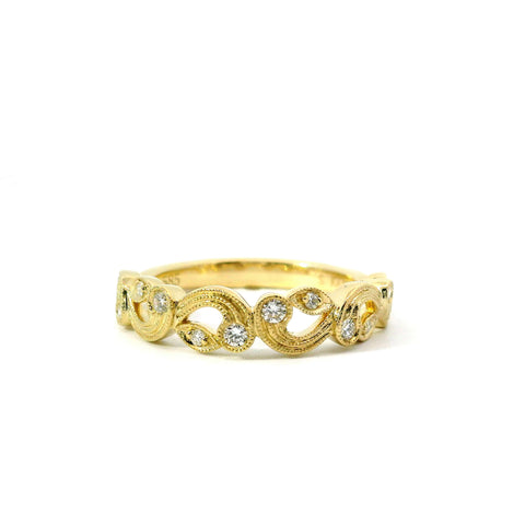 14KT YELLOW GOLD DIAMOND ACCENTED WAVE RING 130-01717