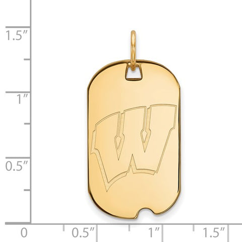 14k Yellow Gold University of Wisconsin Letter W Small Dog Tag Pendant