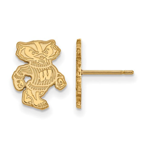 14k Yellow Gold University of Wisconsin Badger Small Post Earrings