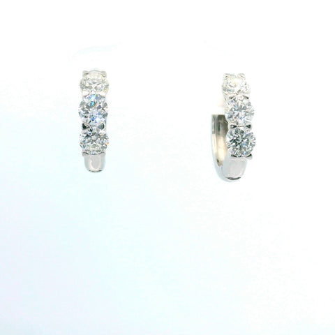 14KT WHITE GOLD 1CTW 3-STONE HOOP EARRINGS KE3704-0R00-VJ