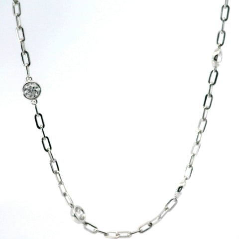 18KT WHITE GOLD ROUND DIAMOND STATION NECKLACE 165-00495