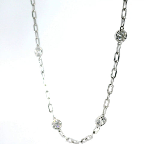 18KT WHITE GOLD ROUND DIAMOND STATION NECKLACE 165-00495