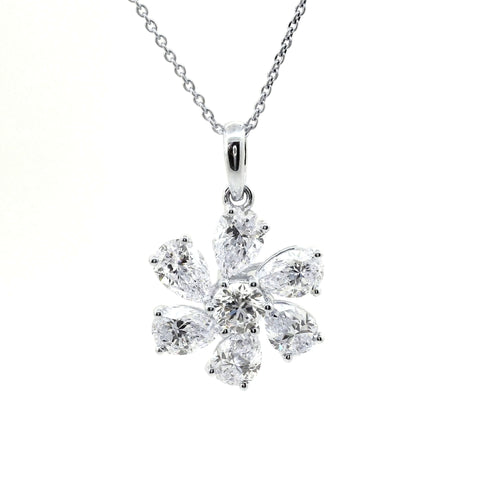 14KT WHITE GOLD 3.5CTW FLOWER CLUSTER NECKLACE PDP00059-3.50CT-VJ