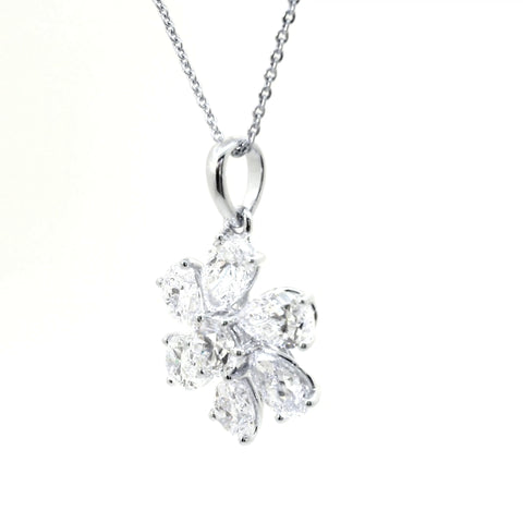 14KT WHITE GOLD 3.5CTW FLOWER CLUSTER NECKLACE PDP00059-3.50CT-VJ
