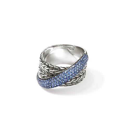 John Hardy JH Essential Pavé Crossover Ring, Sterling Silver, Gemstones