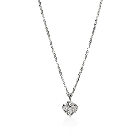 John Hardy Essential Heart Pendant Necklace, Sterling Silver, Diamonds, 1.5MM NBP989732DI